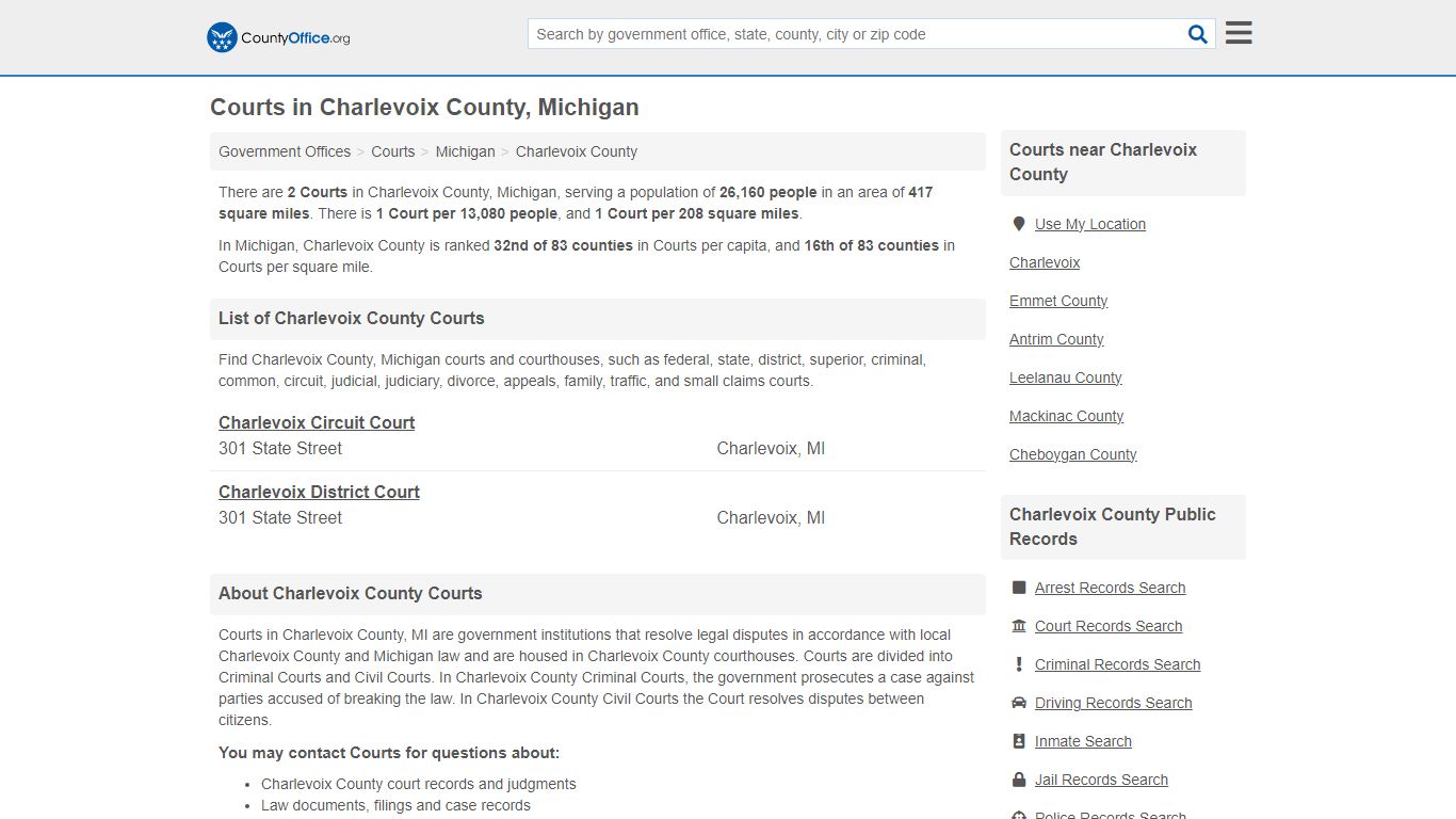 Courts - Charlevoix County, MI (Court Records & Calendars)
